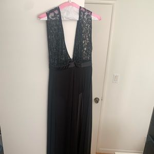 Abyss By Abby - Black Deep V Bodysuit Dress - Size Small